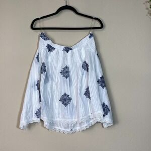 ALTAR'D STATE WHITE AND BLUE  OFF SHOULDER TOP